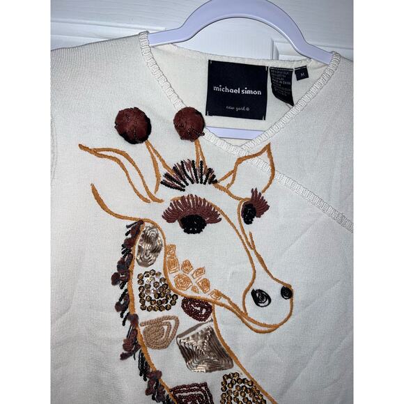Michael Simon Vintage Giraffe Beaded Spun Silk Blend Sweater - Size Medium -OG - Picture 2 of 11